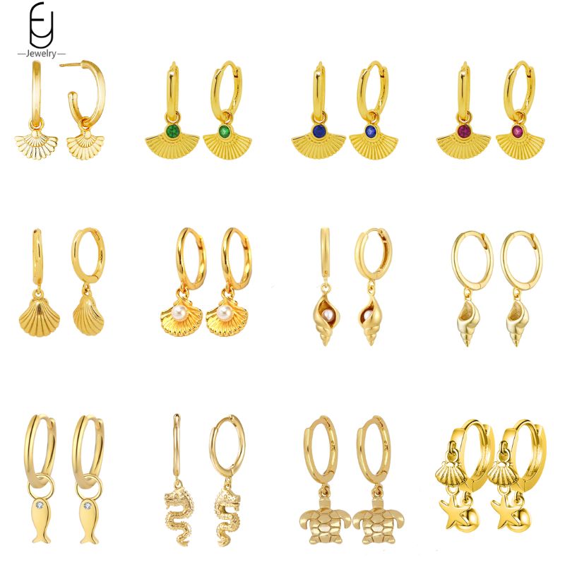 Conch Earring Hoop - أقراط متدلية بقشرة محارة من الفضة