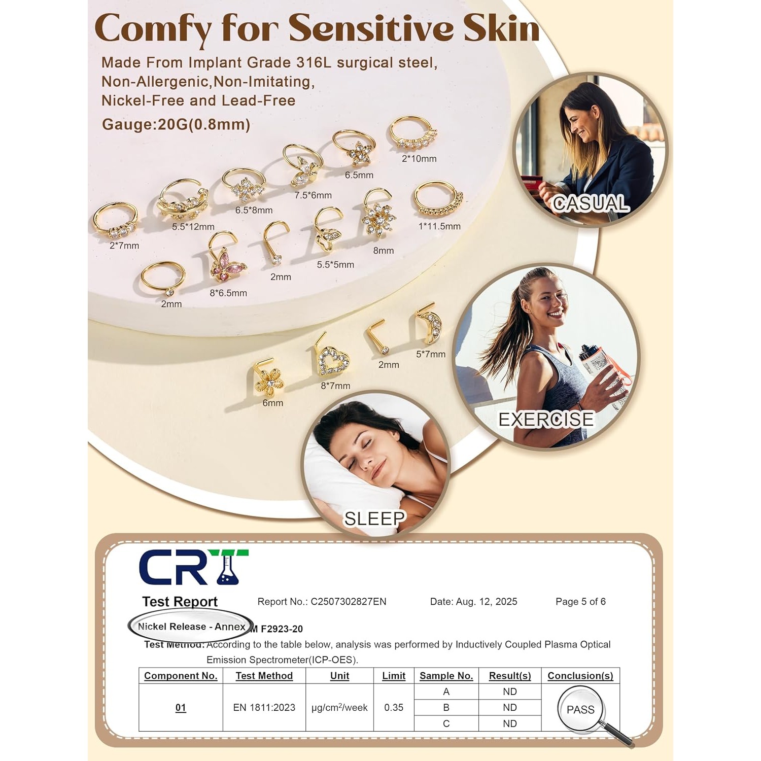 حلقة أنف من فاساكو للنساء، مصن - مراجعة Body Jewelry For Sensitive Skin وسعره